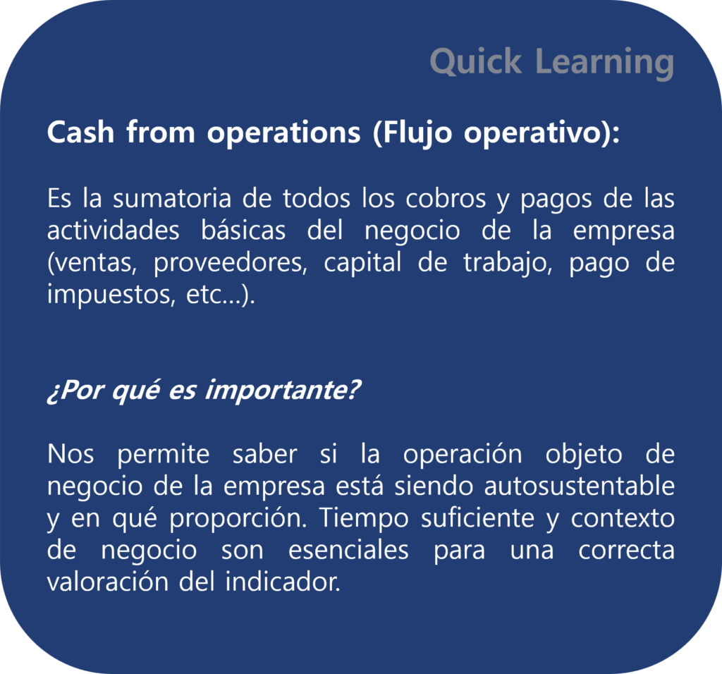 Cash from operations, flujo de operaciones, flujo operativo